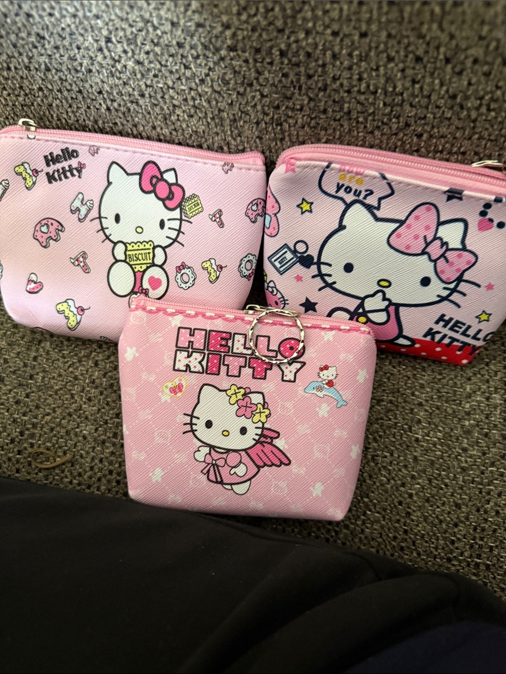 3 Hello Kitty Pink Coin Pouch Trio with Key Rings